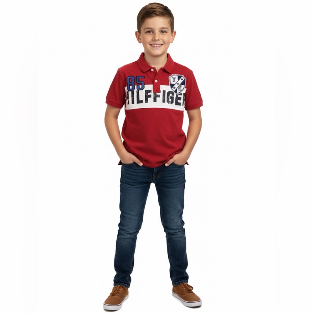 Tommy Hilfiger Red Short Sleeved Polo Golf Shirt, Youth Boy’s Size 8-10 Years - Picture 2 of 4